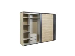 Armoire 217 Cm 2 Portes Coulissantes + Leds Chêne Naturel/Noir - ZEUS -Fren Soldes Boutique armoire et dressing 17637017
