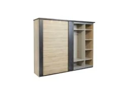 Armoire 217 Cm 2 Portes Coulissantes + Leds Chêne Naturel/Noir - ZEUS -Fren Soldes Boutique armoire et dressing 17637019