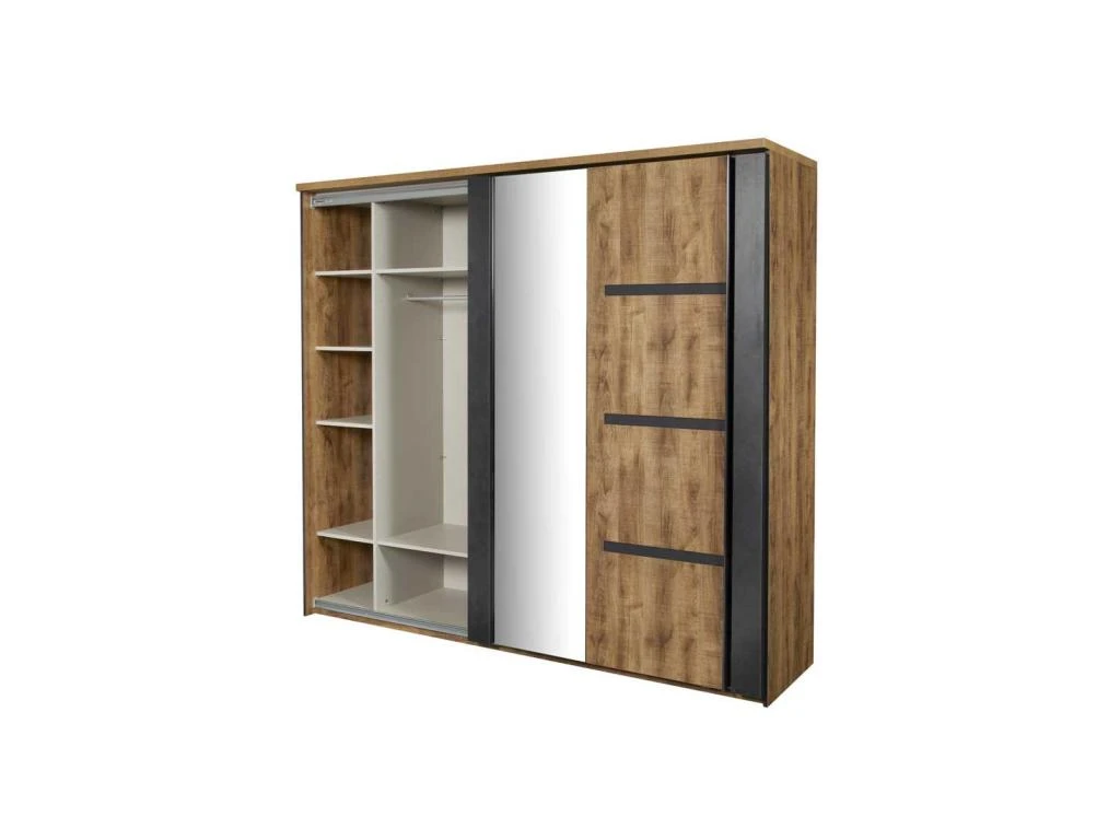 Armoire 2 Portes Coulissantes 245 Cm Bois Tropical - HADES 4 Armoire 2 Portes Coulissantes 245 Cm Bois Tropical - HADES – Image 4