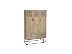 Armoire 3 Portes 4 Tiroirs En Rotin/Bois/Métal - DALIA
