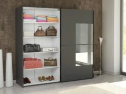 Armoire 2 Portes Coulissantes - Avec Miroir - L218 Cm - Anthracite - ALDORO -Fren Soldes Boutique armoire et dressing 19223639