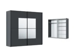 Armoire 2 Portes Coulissantes - Avec Miroir - L218 Cm - Anthracite - ALDORO -Fren Soldes Boutique armoire et dressing 19223673