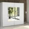 Armoire 2 Portes Coulissantes - Avec Miroir - L218 Cm - Blanc - ALDORO