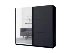 Armoire Collection ARSALA 200 Cm Coloris Gris Graphite Avec Deux Portes Coulissantes Avec Miroirs. Penderie Et étagères.