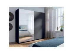 Armoire Collection ARSALA 200 Cm Coloris Gris Graphite Avec Deux Portes Coulissantes Avec Miroirs. Penderie Et étagères. -Fren Soldes Boutique armoire et dressing 19520879