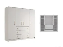 Armoire 4 Portes Et 3 Tiroirs - L196 Cm - Blanc - LIZANDRO -Fren Soldes Boutique armoire et dressing 19523375
