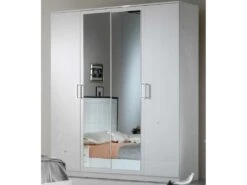 Armoire 4 Portes Battantes 2 Miroirs Laqué Blanc Brillant - AREZZO - L 182 X L 63 X H 210 Cm