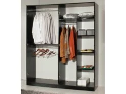 Armoire 4 Portes Battantes 2 Miroirs Laqué Blanc Brillant - AREZZO - L 182 X L 63 X H 210 Cm -Fren Soldes Boutique armoire et dressing 19721231