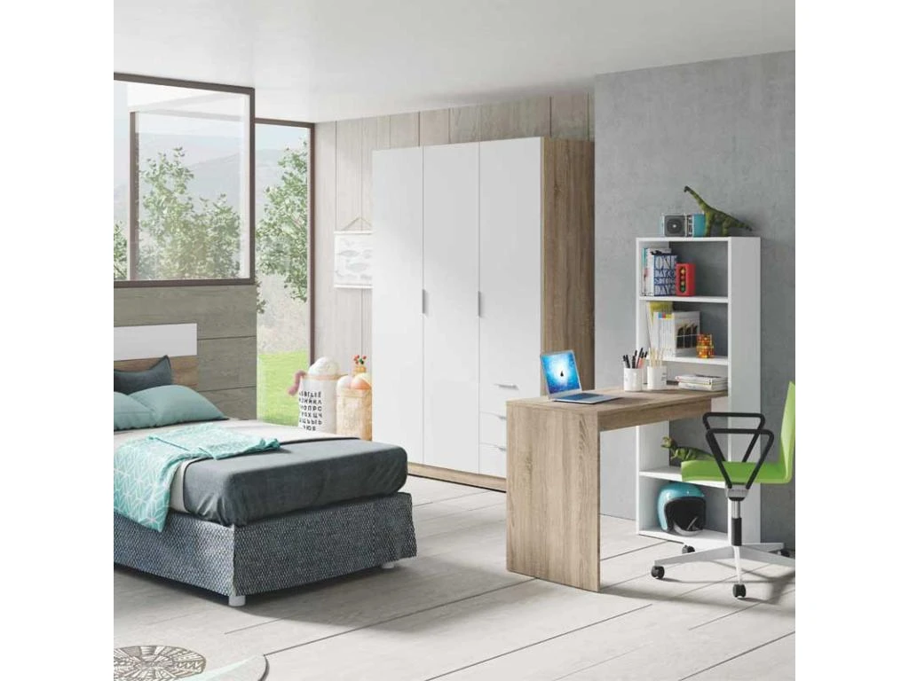 Armoire 3 Portes 3 Tiroirs Blanc/Chêne Clair - TAKAROS - L 121 X L 52 X H 180 Cm 1 Armoire 3 Portes 3 Tiroirs Blanc/Chêne Clair - TAKAROS - L 121 X L 52 X H 180 Cm