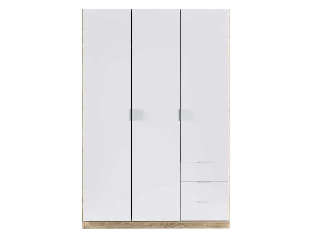 Armoire 3 Portes 3 Tiroirs Blanc/Chêne Clair - TAKAROS - L 121 X L 52 X H 180 Cm 2 Armoire 3 Portes 3 Tiroirs Blanc/Chêne Clair - TAKAROS - L 121 X L 52 X H 180 Cm – Image 2