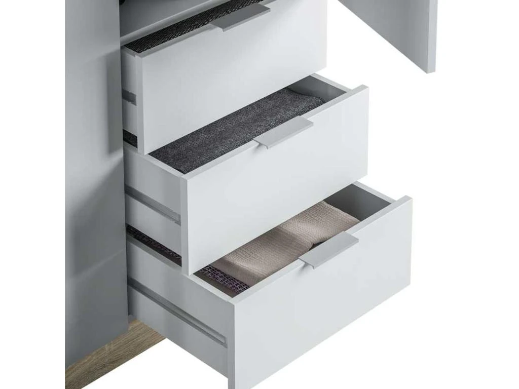 Armoire 3 Portes 3 Tiroirs Blanc/Chêne Clair - TAKAROS - L 121 X L 52 X H 180 Cm 4 Armoire 3 Portes 3 Tiroirs Blanc/Chêne Clair - TAKAROS - L 121 X L 52 X H 180 Cm – Image 4