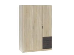 Armoire 3 Portes 3 Tiroirs Béton/Chêne Clair - CALIA - L 121 X L 52 X H 180 Cm