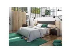 Armoire 3 Portes 3 Tiroirs Béton/Chêne Clair - CALIA - L 121 X L 52 X H 180 Cm -Fren Soldes Boutique armoire et dressing 19721265