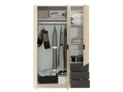 Armoire 3 Portes 3 Tiroirs Béton/Chêne Clair - CALIA - L 121 X L 52 X H 180 Cm -Fren Soldes Boutique armoire et dressing 19721267