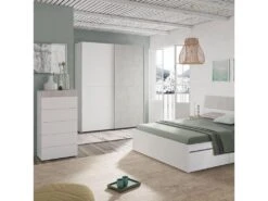 Armoire 2 Portes Coulissantes Blanc/Béton Ciré Clair - SPARTAN - L 150 X L 60 X H 200 Cm -Fren Soldes Boutique armoire et dressing 19721305