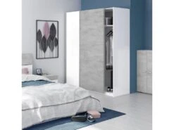Armoire 2 Portes Coulissantes Blanc/Béton Ciré Clair - SPARTAN - L 150 X L 60 X H 200 Cm -Fren Soldes Boutique armoire et dressing 19721307