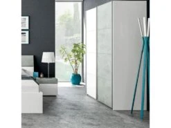 Armoire 2 Portes Coulissantes Blanc/Béton Ciré Clair - SPARTAN - L 150 X L 60 X H 200 Cm -Fren Soldes Boutique armoire et dressing 19721311