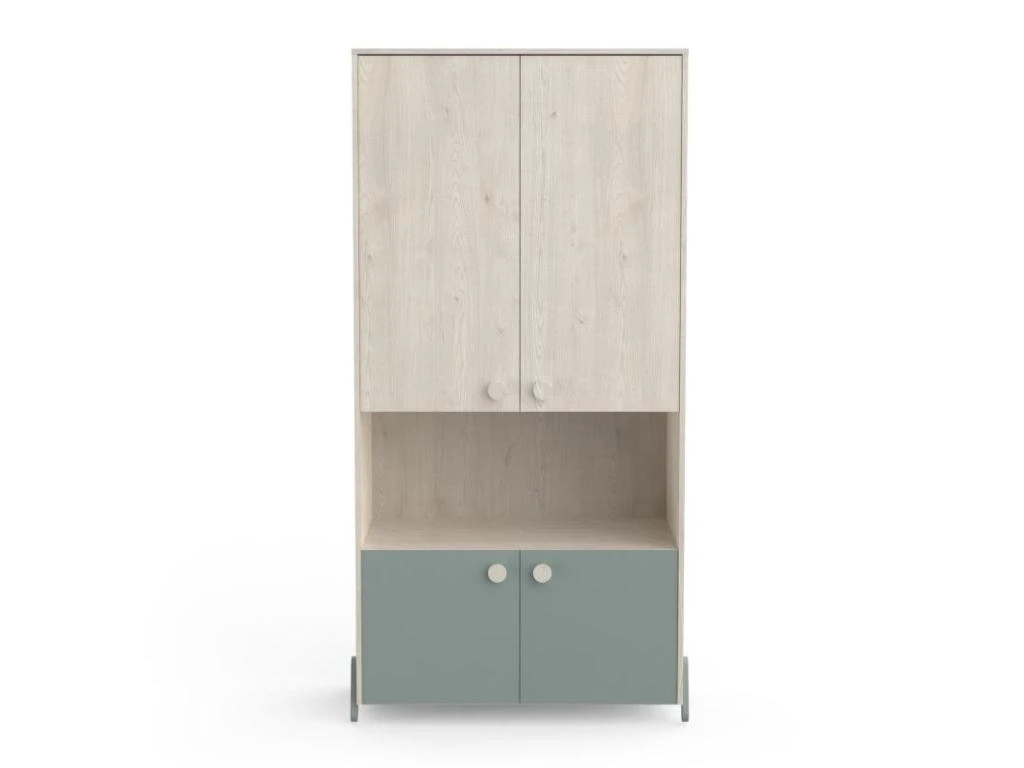 Armoire 4 Portes Battantes 1 Niche Bois Beige/vert - SASHA - L 89 X L 50 X H 183 Cm 2 Armoire 4 Portes Battantes 1 Niche Bois Beige/vert - SASHA - L 89 X L 50 X H 183 Cm – Image 2