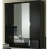 Armoire 4 Portes Battantes 2 Miroirs Laqué Noir Brillant - AREZZO - L 182 X L 63 X H 210 Cm
