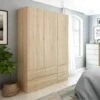 Armoire 3 Portes Battantes + 4 Tiroirs Chêne - WAO - L 135 X L 52 X H 200 Cm