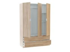 Armoire 3 Portes Battantes + 4 Tiroirs Chêne - WAO - L 135 X L 52 X H 200 Cm -Fren Soldes Boutique armoire et dressing 19721505