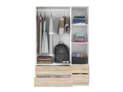 Armoire 3 Portes Battantes + 4 Tiroirs Chêne - WAO - L 135 X L 52 X H 200 Cm -Fren Soldes Boutique armoire et dressing 19721507