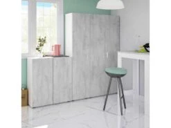 Armoire Haute 2 Portes Battantes Blanc/Béton - SIMINTI - L 80 X L 37 X H 182 Cm