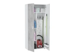 Armoire Haute 2 Portes Battantes Blanc/Béton - SIMINTI - L 80 X L 37 X H 182 Cm -Fren Soldes Boutique armoire et dressing 19721517