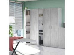 Armoire Haute 2 Portes Battantes Blanc/Béton - SIMINTI - L 80 X L 37 X H 182 Cm -Fren Soldes Boutique armoire et dressing 19721521