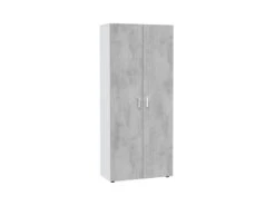 Armoire Haute 2 Portes Battantes Blanc/Béton - SIMINTI - L 80 X L 37 X H 182 Cm -Fren Soldes Boutique armoire et dressing 19721525