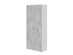 Armoire Haute 2 Portes Battantes Blanc/Béton - SIMINTI - L 80 X L 37 X H 182 Cm -Fren Soldes Boutique armoire et dressing 19721529