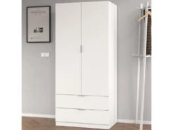 Armoire 2 Portes Et 2 Tiroirs Blanc - WAO - L 81.5 X L 52 X H 180 Cm