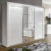 Armoire 3 Portes Coulissantes Blanc Brillant à LED - KIELE - L 235 X L 62 X H 210 Cm