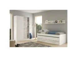 Armoire 2 Portes Coulissantes Blanc - PANDA - L 120 X L 50 X H 200 Cm -Fren Soldes Boutique armoire et dressing 19721563