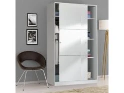Armoire Coulissante 2 Portes Blanc - RAFU - L 120 X L 50 X H 200 Cm -Fren Soldes Boutique armoire et dressing 19721579