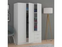 Armoire 3 Portes 3 Tiroirs Blanc - TAKAROS - L 121 X L 52 X H 180 Cm