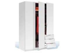 Armoire 3 Portes 3 Tiroirs Blanc - TAKAROS - L 121 X L 52 X H 180 Cm -Fren Soldes Boutique armoire et dressing 19721609