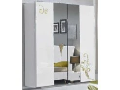 Armoire 2 Portes Coulissantes Laqué Blanc Brillant / Or - SEBORGA - L 182 X L 63 X H 210 Cm