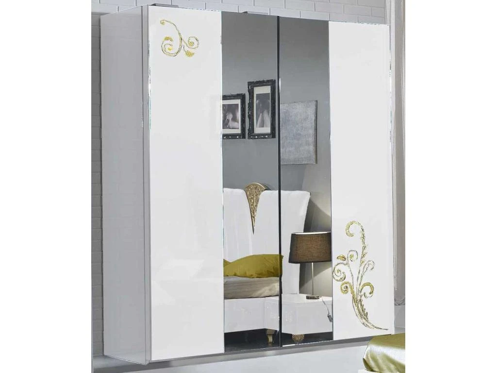 Armoire 2 Portes Coulissantes Laqué Blanc Brillant / Or - SEBORGA - L 182 X L 63 X H 210 Cm 1 Armoire 2 Portes Coulissantes Laqué Blanc Brillant / Or - SEBORGA - L 182 X L 63 X H 210 Cm