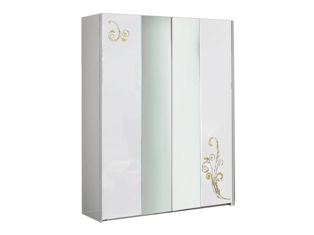 Armoire 2 Portes Coulissantes Laqué Blanc Brillant / Or - SEBORGA - L 182 X L 63 X H 210 Cm 2 Armoire 2 Portes Coulissantes Laqué Blanc Brillant / Or - SEBORGA - L 182 X L 63 X H 210 Cm – Image 2