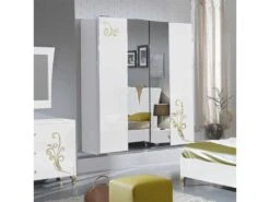 Armoire 2 Portes Coulissantes Laqué Blanc Brillant / Or - SEBORGA - L 182 X L 63 X H 210 Cm 5 Armoire 2 Portes Coulissantes Laqué Blanc Brillant / Or - SEBORGA - L 182 X L 63 X H 210 Cm -Fren Soldes Boutique armoire et dressing 19721615