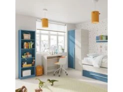 Armoire 2 Portes Battantes Bois Blanchi/Bleu - RIVERSIDE - L 90 X L 52 X H 200 Cm -Fren Soldes Boutique armoire et dressing 19721685