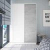 Armoire 2 Portes Coulissantes Blanc/Béton - PANDA - L 120 X L 50 X H 200 Cm