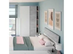 Armoire 2 Portes Coulissantes Blanc/Béton - PANDA - L 120 X L 50 X H 200 Cm -Fren Soldes Boutique armoire et dressing 19721703