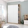 Armoire 2 Portes Coulissantes Blanc/Chêne - SANA - L 120 X L 50 X H 200 Cm
