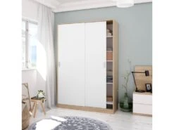 Armoire 2 Portes Coulissantes Blanc/Chêne - SANA - L 120 X L 50 X H 200 Cm
