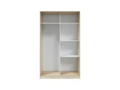 Armoire 2 Portes Coulissantes Blanc/Chêne - SANA - L 120 X L 50 X H 200 Cm -Fren Soldes Boutique armoire et dressing 19721737