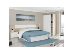 Armoire 2 Portes Coulissantes Blanc/Chêne - SANA - L 120 X L 50 X H 200 Cm -Fren Soldes Boutique armoire et dressing 19721739