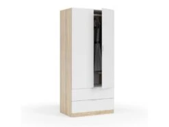 Armoire 2 Portes + 2 Tiroirs Blanc/Chêne - WAO - L 81.5 X L 52 X H 180 Cm -Fren Soldes Boutique armoire et dressing 19721745