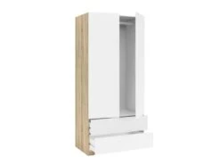 Armoire 2 Portes + 2 Tiroirs Blanc/Chêne - WAO - L 81.5 X L 52 X H 180 Cm -Fren Soldes Boutique armoire et dressing 19721747